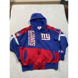Starter Hoodie Mens Large Blue Red Extreme Full Zip NFL New York Giants Football